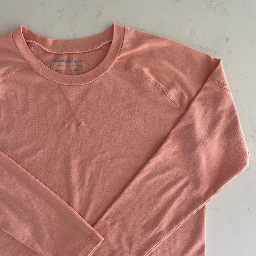 Eddie Bauer Casual Lg Sleeve Crew Neck Cotton Poly Drop Shoulder Top Peach Sz M - Picture 2 of 10
